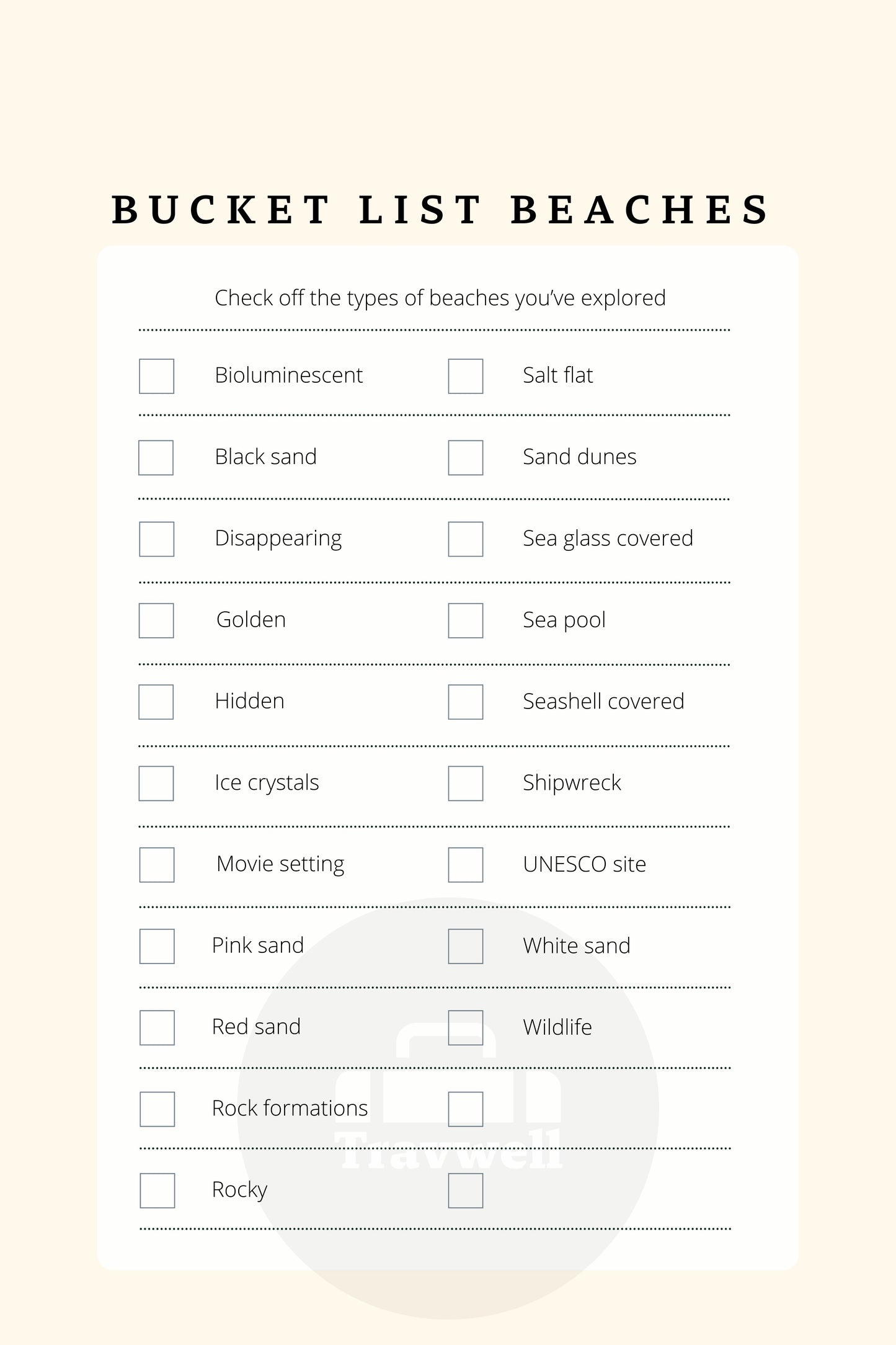 Beach Bucket List Download Free With Trip Planner List by Travwell