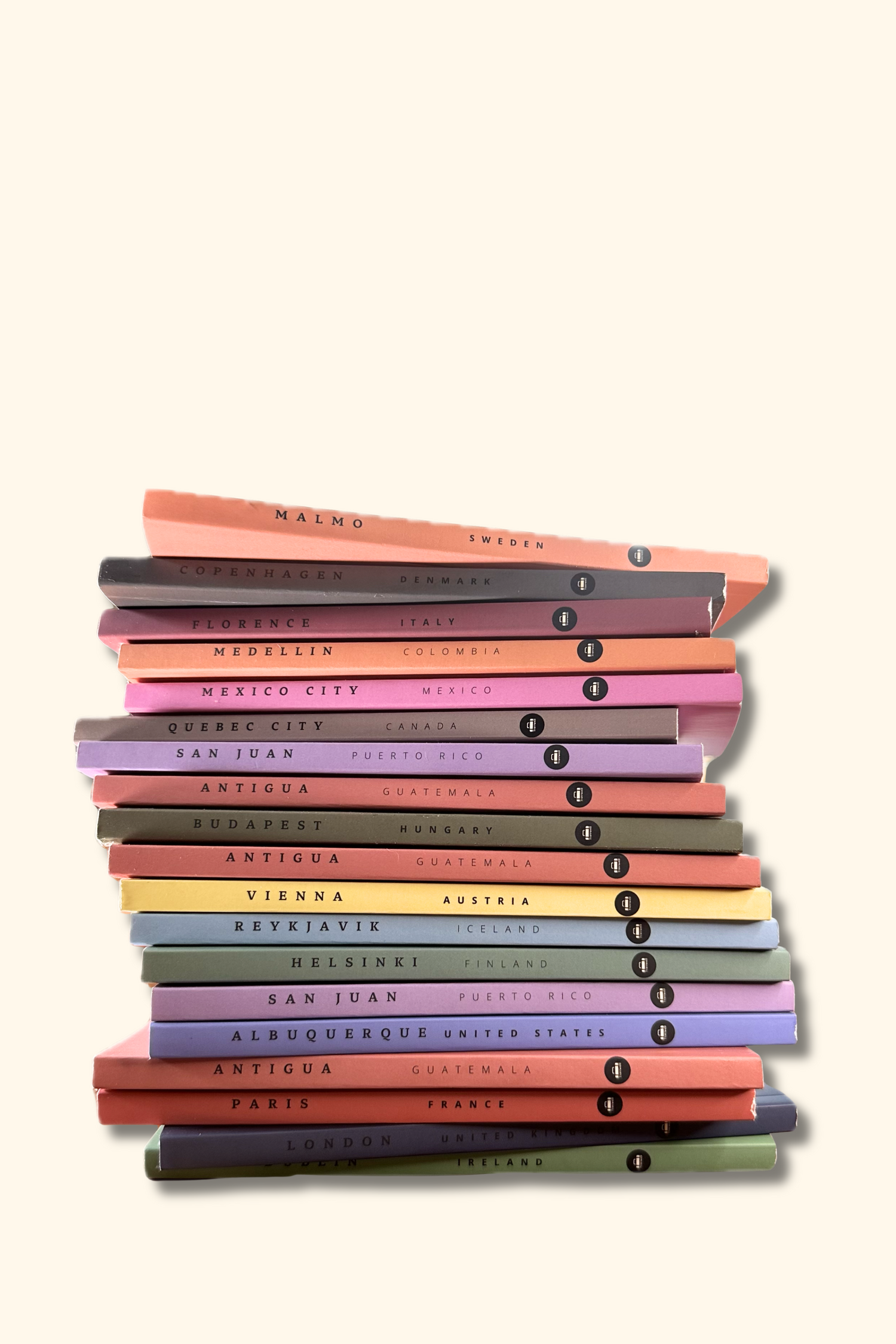 Stack of colorful travel guide books