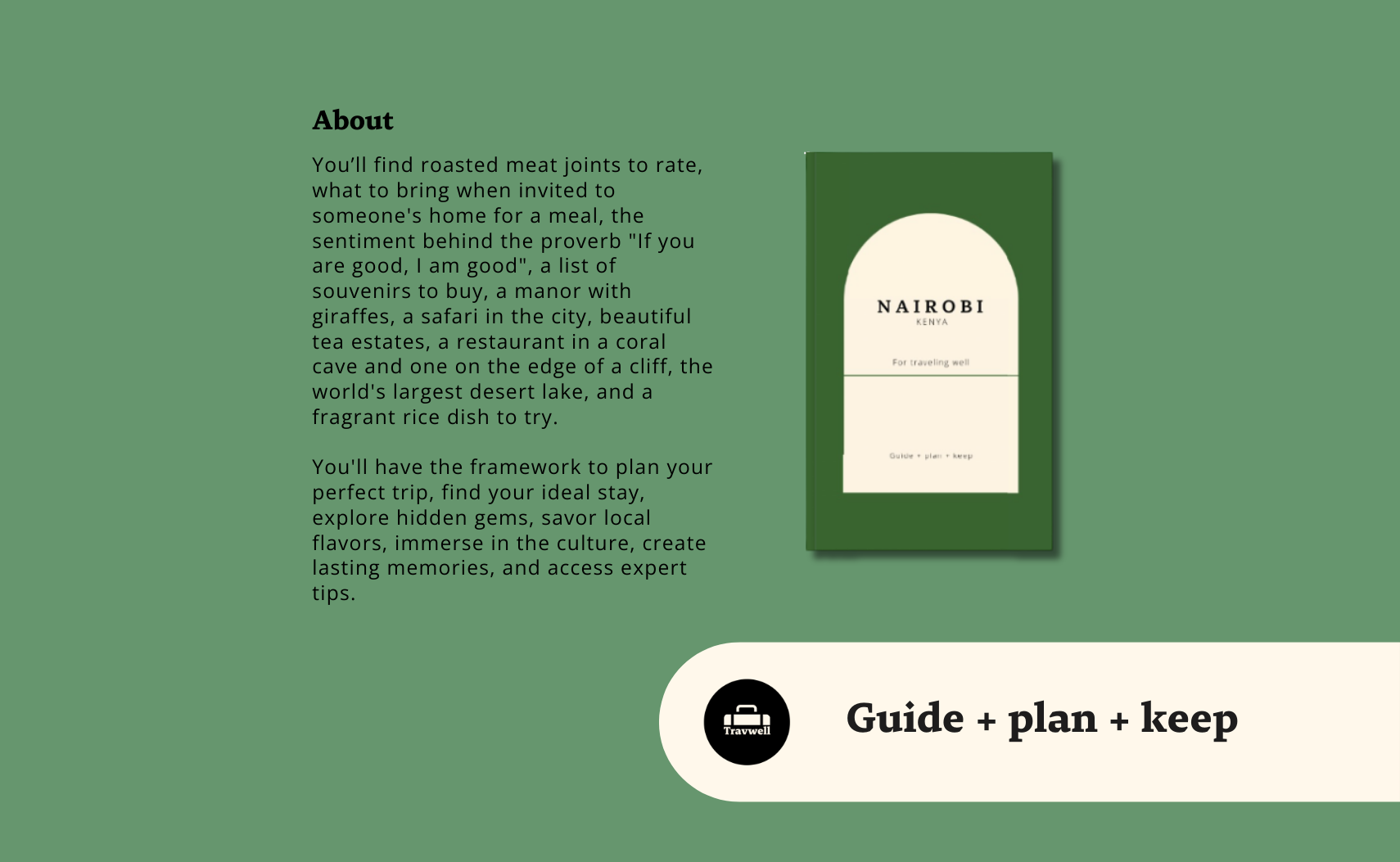 Nairobi Travel Planner of Kenya Safari Routes, Culture, & City Tips Book by Travwell