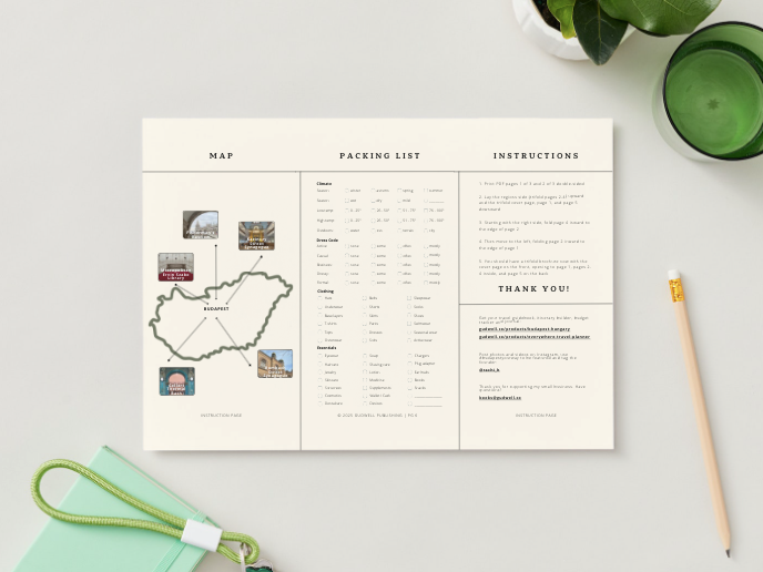 Budapest Print Out Travel Planning Brochure | Sites, local food, reading list, packing list List by Travwell