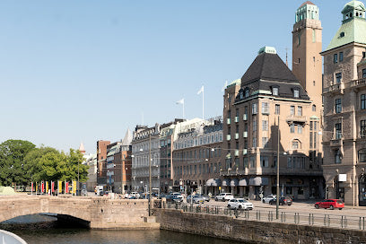 Canal across the train station in Malmo with the Elite Savoy Hotel
